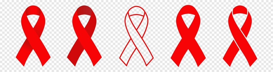 AIDS awareness ribbon set, Stop AIDS red ribbon icon set, Vector illustration