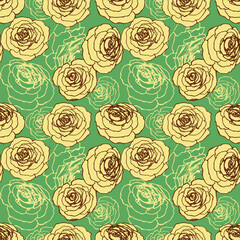 Poster - Roses floral seamless pattern over green background in retro style