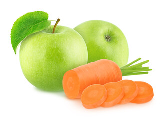 Wall Mural - Composition with sliced carrot and apples isolated on a white background.
