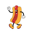 Hot Dog cartoon mascot character. Food concept.  Posters, menus, brochures, web, and icon fast food.