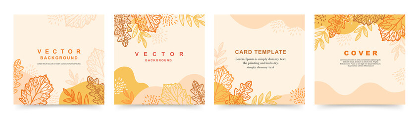 Autumn abstract square templates with floral and geometric shapes. Editable vector backgrounds for social media posts, sale, greeting cards, invitations, mobile apps, banners and banners and web ads