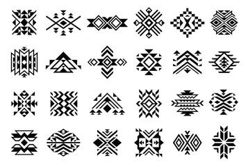 Monochrome simple tribal elements set vector illustration ethnic ornament with arrow and angle