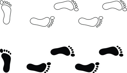 Wall Mural - Barefoot Prints Walking - Outline and Silhouette Clipart Set