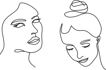 Wall Mural - Woman's Face Set Drawn with Single Continuous Lines