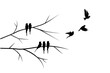 Flying birds silhouettes and birds on branch illustration isolated on white background, vector. Wall decals, art decoration. Modern wall art design, artwork. Beautiful painting design