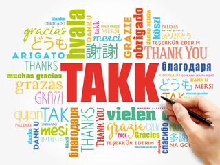 Canvas Print - Takk (Thank You in Icelandic) Word Cloud in different languages