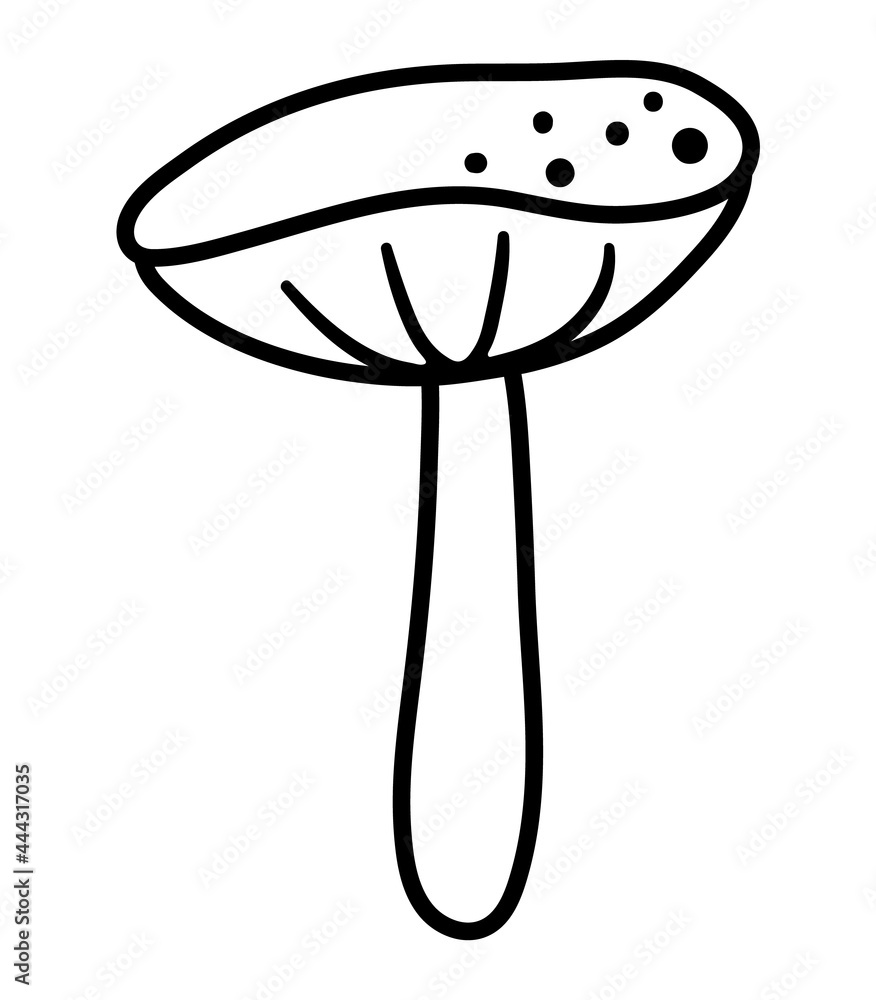 Toadstool Line Vector black and white mushroom. Outline autumn plant. Funny toadstool ...