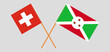 Crossed flags of Switzerland and Burundi. Official colors. Correct proportion