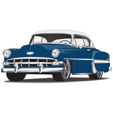 1950's Blue Vintage Classic Car Illustration