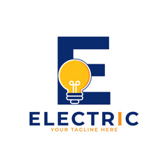 Modern Initial Letter E Smart Light Bulb Logo Design Vector Graphic Icon Template