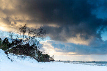 Beautiful winter see landscape without people,  panorama, Sobieszewska Island Baltic See