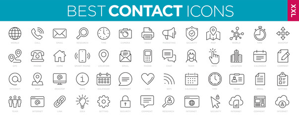 collection contact icons line web and mobile icon. chat, support, message, phone. vector illustratio