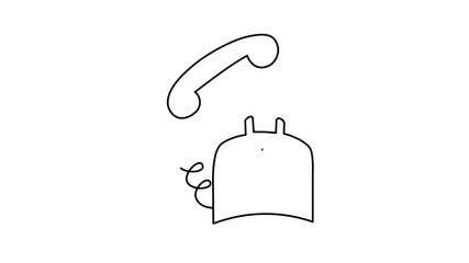 Wall Mural - Self drawing animation of retro telephone, phone outline. Line art.