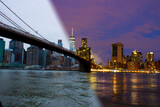 Fototapeta  - Brooklyn Bridge Defocused Day Night