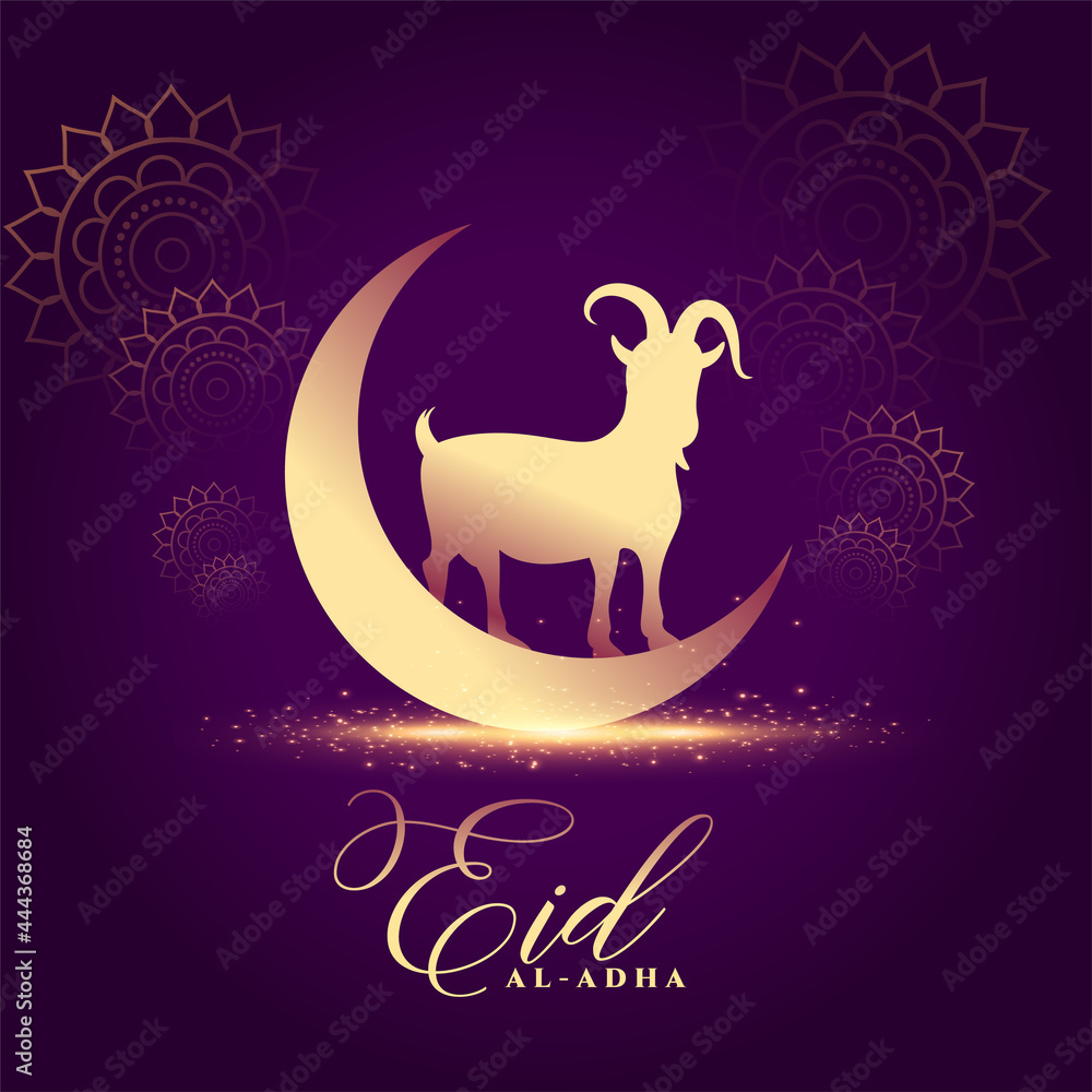 bakrid eid al adha festival card with moon and goat - obrazy, fototapety, plakaty 