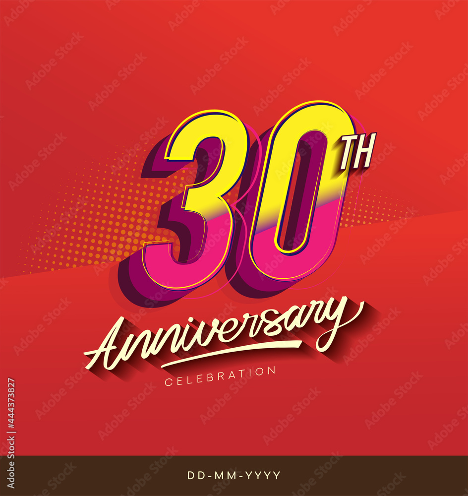 30th anniversary celebration logotype colorful design isolated with red ...