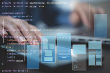UX UI, Mobile apps user interface designs, digital software technology development concept. Graphic designer planning application process