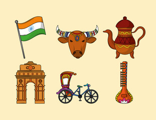 Sticker - set icon indian culture