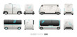 Futuristic Self driving mini bus Driverless electric van vector template. Autonomous shuttle bus mockup. Autonomous passenger transport vehicle side and front view. Future autonomous bus