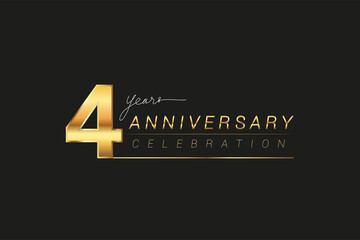 4th years anniversary celebration logotype. Anniversary logo with golden and silver color isolated on black background, vector design for celebration, invitation card, and greeting card.