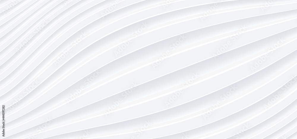 3D white wavy background for business presentation. Abstract grey stripes elegant pattern. Minimalist empty striped blank BG. Halftone monochrome cover with modern minimal color, vector illustration. - obrazy, fototapety, plakaty 