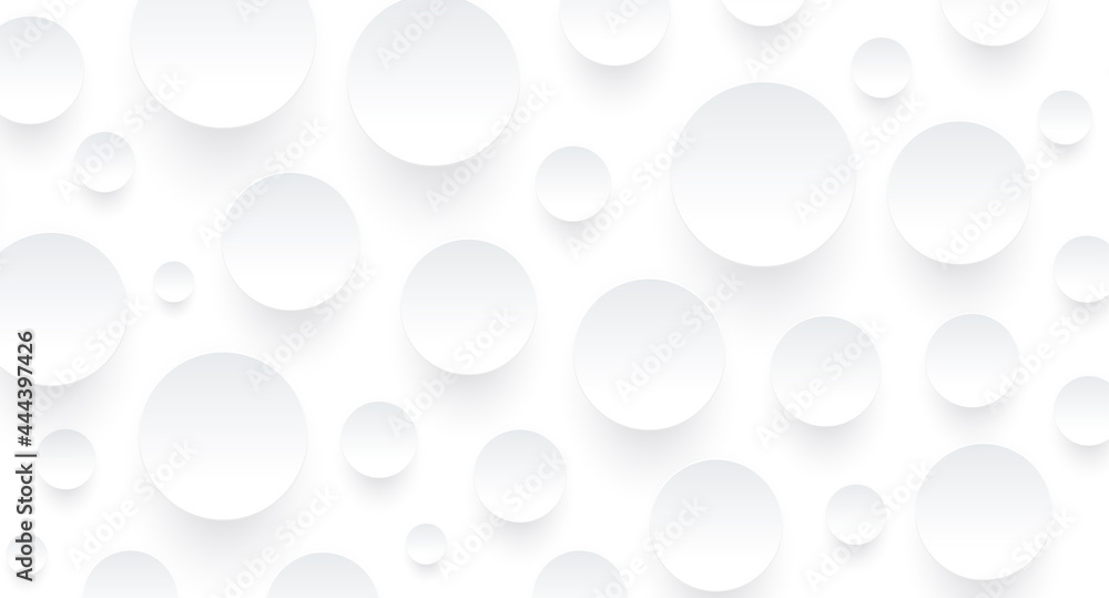 Abstract white background with 3D circles pattern, interesting white gray vector background illustration. - obrazy, fototapety, plakaty 