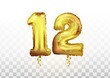 © executioner4 - Vector realistic isolated golden balloon number of 12 on the transparent background. Celebrating of 12 th years birthday vector 3d illustration. Twelve anniversary celebration.
