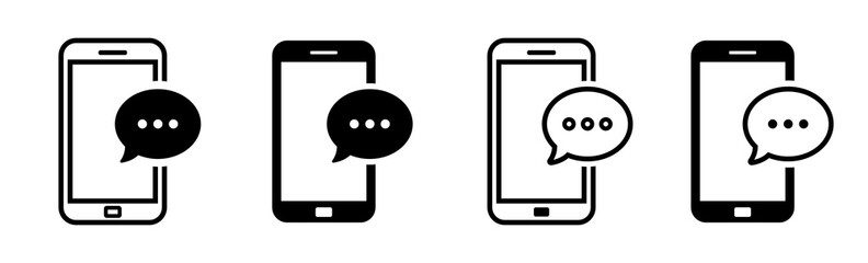 Canvas Print - mobile phone with sms icon. bubble message on phone screen. sms notification on smartphone.