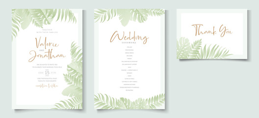 Wall Mural - Wedding invitation template with tropical palm leaf design