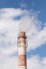 Factory Pipe With Smoke On Sky Close Up.