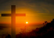 Crosses on mountain and the sunrise in the morning symbolize the cross for Jesus Christ. Religious beliefs