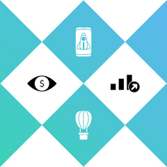 Poster - Set Eye with dollar, Hot air balloon, Startup project concept and Financial growth icon. Vector