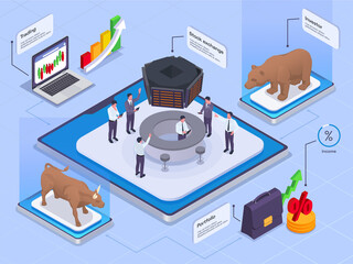 Wall Mural - Stock Exchange Financial Market Trading Isometric Colored Concept