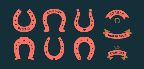 Wall Mural - lucky horseshoe. set of horseshoes, graphic and lucky symbols. design elements, set drawing, vintage