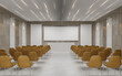 Empty auditorium room interior with screen 3D rendering