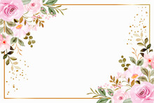 Pink Flower Frame Background With Watercolor