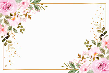 pink flower frame background with watercolor