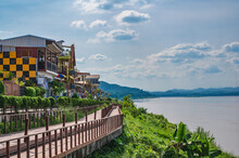 Loei-Thailand-24 Oct 2020:Chiang Khan Cityscape Building With Landscape View Of Maeklong River At Loei Thailand.Chiang Khan Is An Old Town And A Very Popular Destination For Thai Tourists