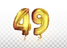 Vector Golden Foil Number 49 Forty Nine Metallic Balloon. Party Decoration Golden Balloons. Anniversary Sign For Happy Holiday, Celebration