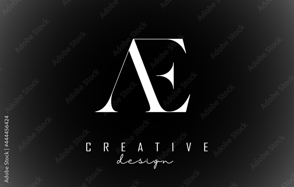 White AE a e letters design logotype concept with serif font and ...