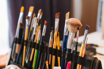 professional makeup brushes and aqua makeup. services of make-up artist