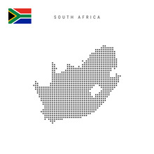 Square Dots Pattern Map Of South Africa. South African Dotted Pixel Map With Flag. Vector Illustration
