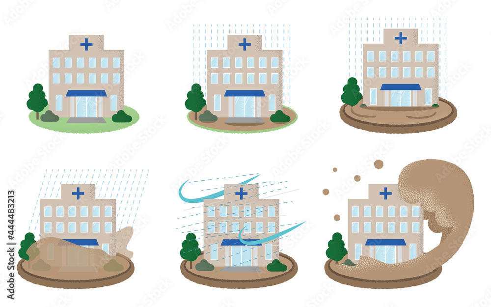 水害に遭う病院のベクターイラストセット Stock Vector | Adobe Stock