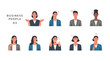  People portraits of businesswomen with negative emotion, female faces avatars isolated icons set, vector flat design illustration