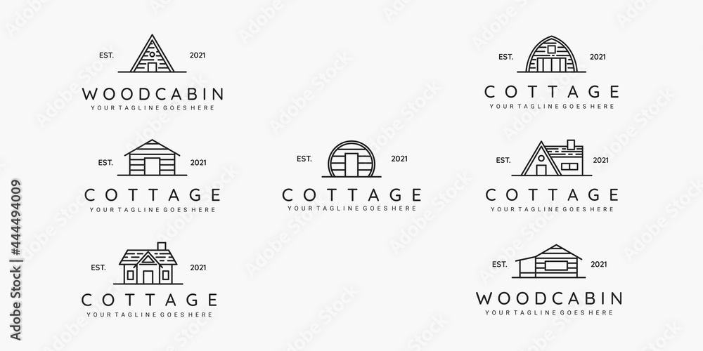 Set of cottage line art minimalist logo vector illustration design - obrazy, fototapety, plakaty 