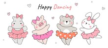 Draw Happy Animal Dancing Girl Funny Concept Cartoon Style