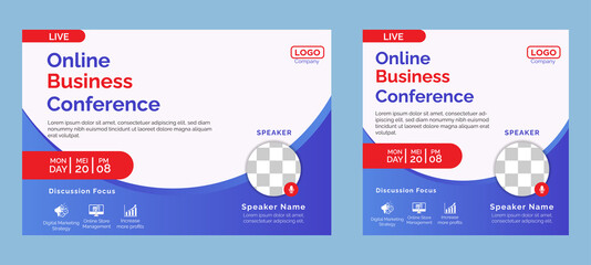 Business Conference live webinar banner invitation and social media post template. Business webinar invitation design. Vector EPS