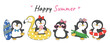 Draw banner design cute penguin summer