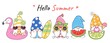 Draw banner design funny gnome beach for summer