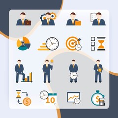 Wall Mural - Effective office hours  time management and realistic goal planning strategy flat icons collection abstract isolated vector illustration